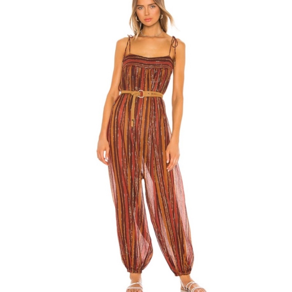 NWT Free People Harem Lurex Jumpsuit brown gold red sleeveless women’s size S - Picture 3 of 13
